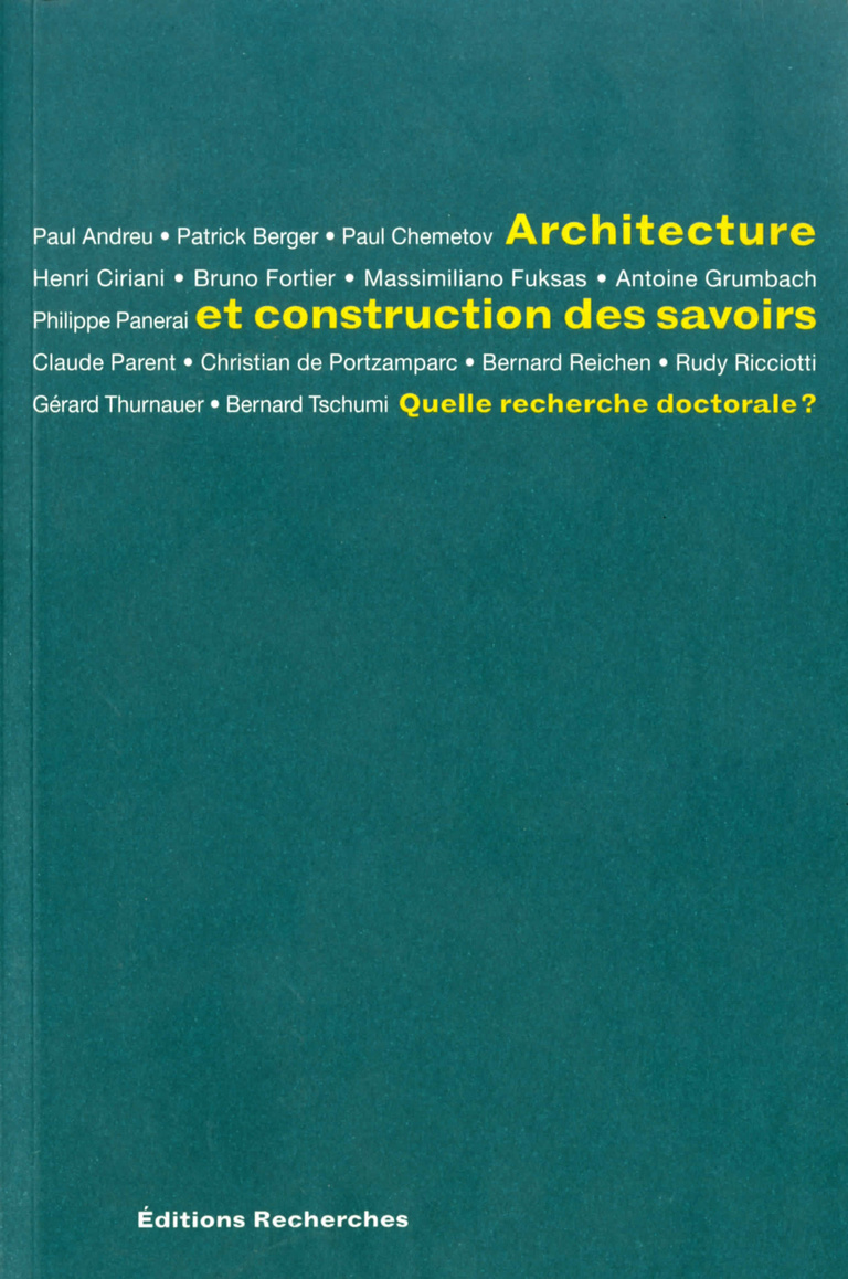 Carta - Reichen et Robert Associates - Architecture et construction des savoirs - Editions Recherches