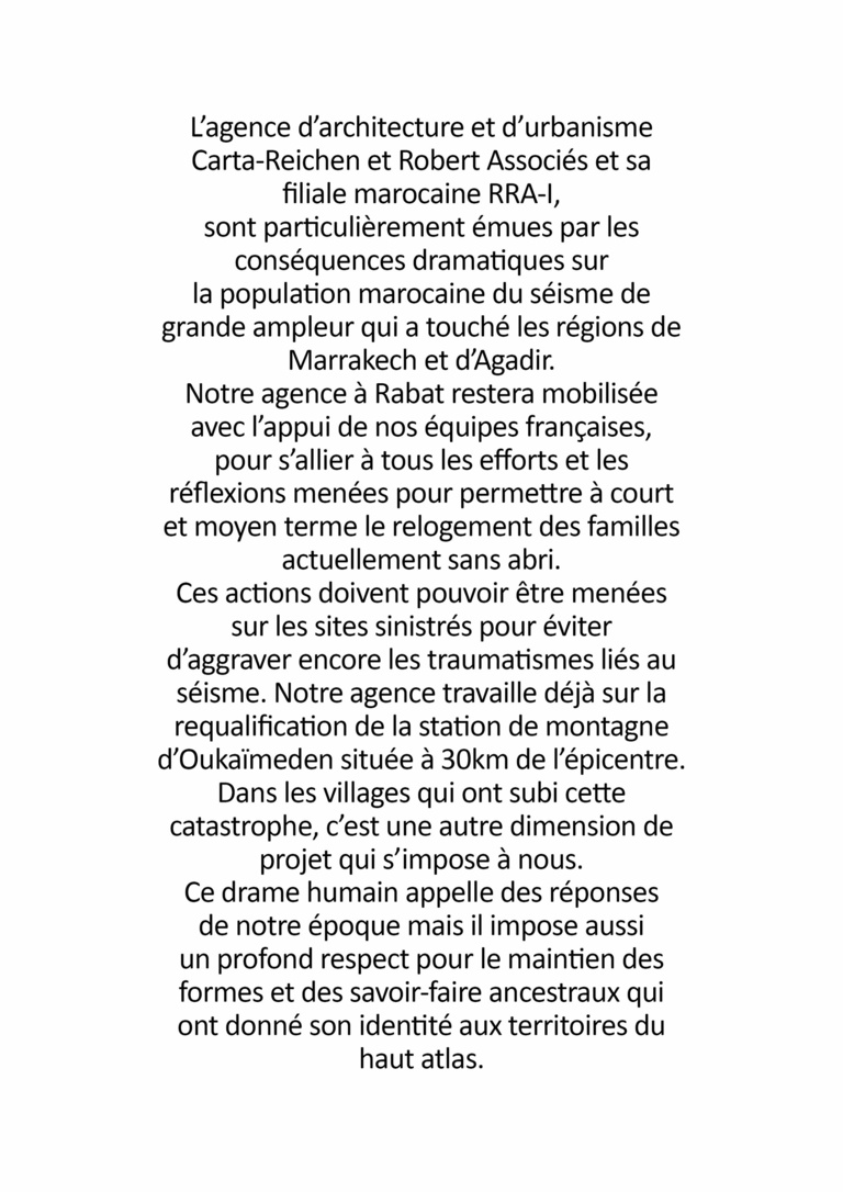 Carta - Reichen et Robert Associates - Solidarité pour le Maroc